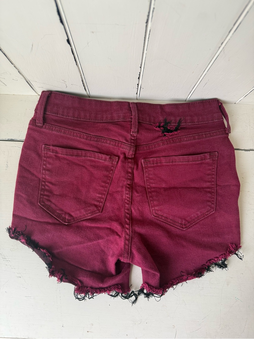 Old Navy Maroon Distressed Cut Off Shorts Y2K Festival Denim